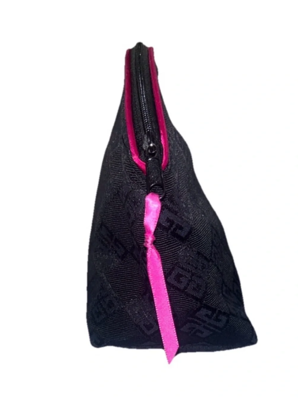 Givenchy Black Monogram Zip Makeup Bag/Cosmetic Case with Pink Zipper. EUC